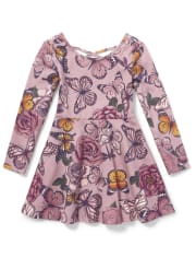 Vestido con espalda cruzada y tejido con estampado de mariposas y flores brillantes para bebés y niñas pequeñas