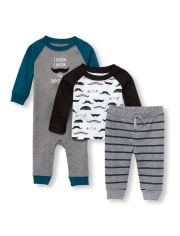 Conjunto de ropa de juego de 3 piezas con bigote para bebé niño