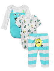 Conjunto de ropa de juego de 3 piezas Monster para bebés niños
