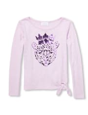 Top tipo suéter ligero con estampado metalizado para niñas con lazo en la parte delantera