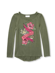 Girls Embellished Graphic Lightweight Sweater Cut Out Top
