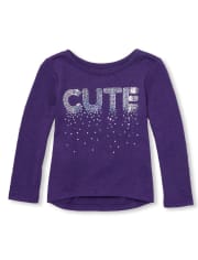 Baby and Toddler Girls Embellished Graphic Lightweight Sweater High Low Top