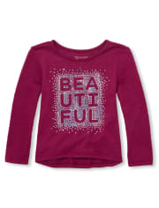 Baby and Toddler Girls Embellished Graphic Lightweight Sweater High Low Top