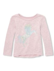 Baby and Toddler Girls Embellished Graphic Lightweight Sweater High Low Top