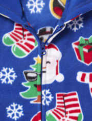 Unisex Kids Matching Family Christmas Emoji Fleece Hooded One Piece Pajamas