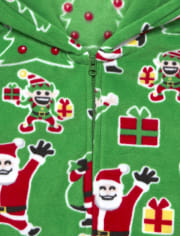 Pijama unisex de una pieza con capucha y forro polar de Papá Noel familiar a juego para adultos