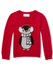 Baby And Toddler Girls Sequin Penguin Graphic Sweater