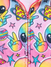 Girls Rainbow Alien Fleece One Piece Pajamas