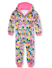 Girls Rainbow Alien Fleece One Piece Pajamas