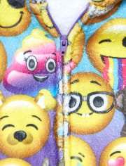 Girls Emoji Fleece Hooded One Piece Pajamas