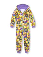 Girls Emoji Fleece Hooded One Piece Pajamas