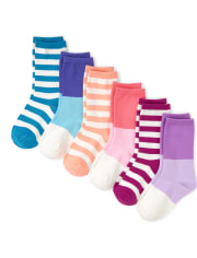 Calcetines deportivos súper suaves a rayas para niñas, paquete de 6