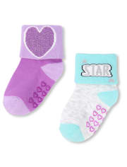 Paquete de 6 calcetines con puños metálicos Love Turn para niñas pequeñas