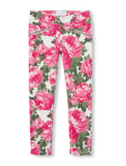 Girls Rose Print Knit Pull On Jeggings
