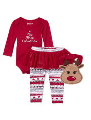 Baby Girls First Christmas 3-Piece Playwear Set