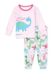 Baby And Toddler Girls Dino Mom Snug Fit Cotton Pajamas