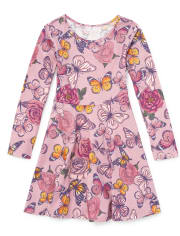 Girls Glitter Butterfly Print Knit Dress