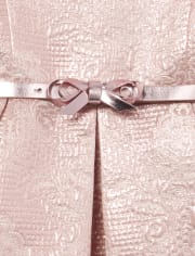 Girls Sleeveless Rose Gold Metallic Woven Jacquard Dress