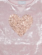 Girls Sequin Graphic Velour Cut Out Top