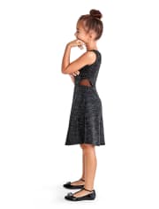 Girls Sleeveless Metallic Mesh Woven Dress