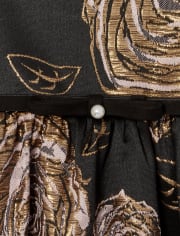 Vestido asimétrico de jacquard tejido floral metálico sin mangas para niñas
