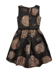 Vestido asimétrico de jacquard tejido floral metálico sin mangas para niñas