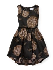 Vestido asimétrico de jacquard tejido floral metálico sin mangas para niñas