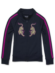 Girls Active Embroidered Graphic Full Zip Track Jacket