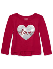 Baby And Toddler Girls Valentine's Day Foil LOVE Lightweight Sweater Top