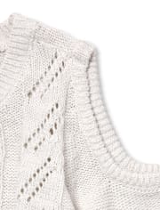 Girls Metallic Cable Knit Cold Shoulder Sweater