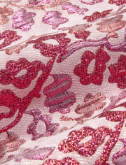 Girls Sleeveless Pink Metallic Woven Jacquard Dress