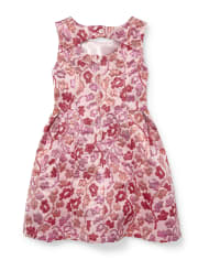 Girls Sleeveless Pink Metallic Woven Jacquard Dress