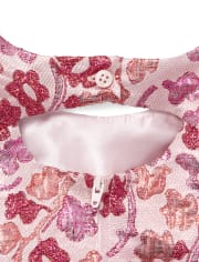 Girls Sleeveless Pink Metallic Woven Jacquard Dress