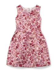 Girls Sleeveless Pink Metallic Woven Jacquard Dress