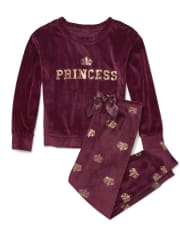 Girls Matching Family Foil 'Princess' Crown Velour Pajamas