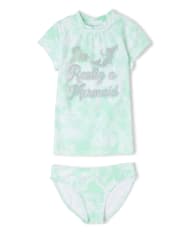 Girls Mermaid Tie Dye Rashguard Swimsuit