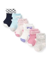 Paquete de 6 calcetines con puño vuelto y lazo para bebé niña