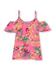 Girls Floral Cold Shoulder Top