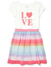 Girls Flip Sequin Love Striped Knit To Woven Dress