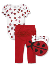 Baby Girls Lady Bug 3-Piece Playwear Set