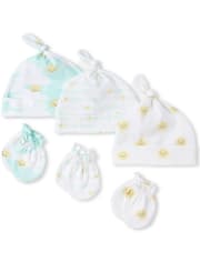 Unisex Baby Sunny Family Knotted Hat And Mittens 6-Piece Set