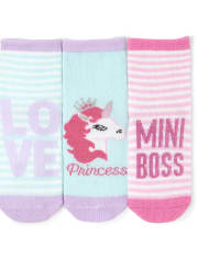 Calcetines midi con diseño de unicornio metalizado para niñas pequeñas, paquete de 6