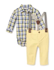 Baby Boys Plaid 3-Piece Outfit Set