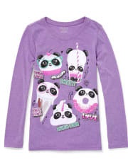 Baby And Toddler Girls Glitter Panda Graphic Tee