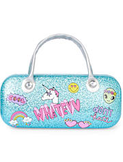 Girls Faux Patch Glitter Sunglasses Case