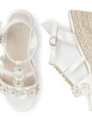 Girls Rhinestud Flower Wedge Sandals