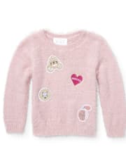 Baby And Toddler Girls Patch Metallic Eyelash Sweater