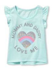 Baby And Toddler Girls Short Flutter Sleeve Glitter Graphic Top