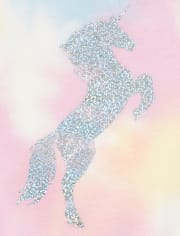 Jersey de rizo francés con efecto tie-dye y unicornio metalizado activo para bebés y niñas pequeñas