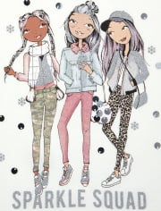 Girls Long Raglan Sleeve Glitter 'Sparkle Squad' Graphic Top